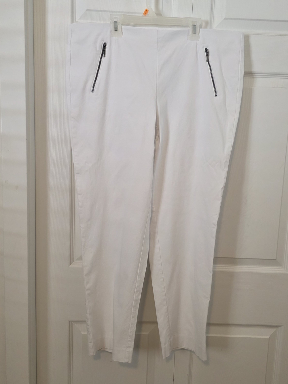 Michel Studio White Stretch Chinos with Zip Pockets